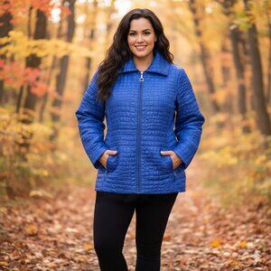 Spanner Fall Quilted Jacket Blue Lightweight Outdoors Zipper Front Plus Size